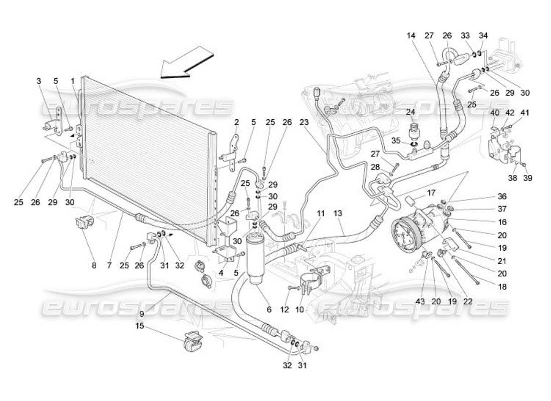 maserati qtp. (2005) 4.2 unità a c: diagramma delle parti dei dispositivi del vano motore