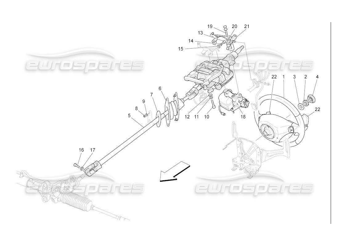 maserati qtp. (2007) 4.2 auto schema delle parti del piantone dello sterzo e dell'unità del volante