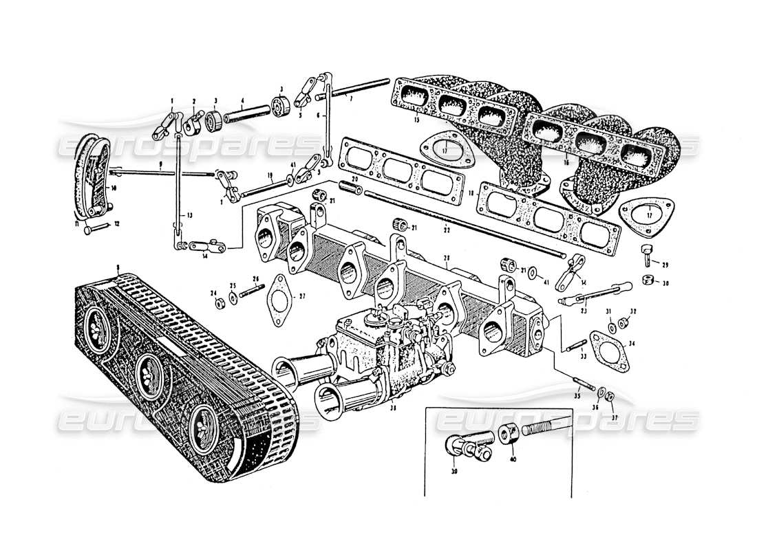maserati 3500 gt suction tube and exhaust manifold part diagram