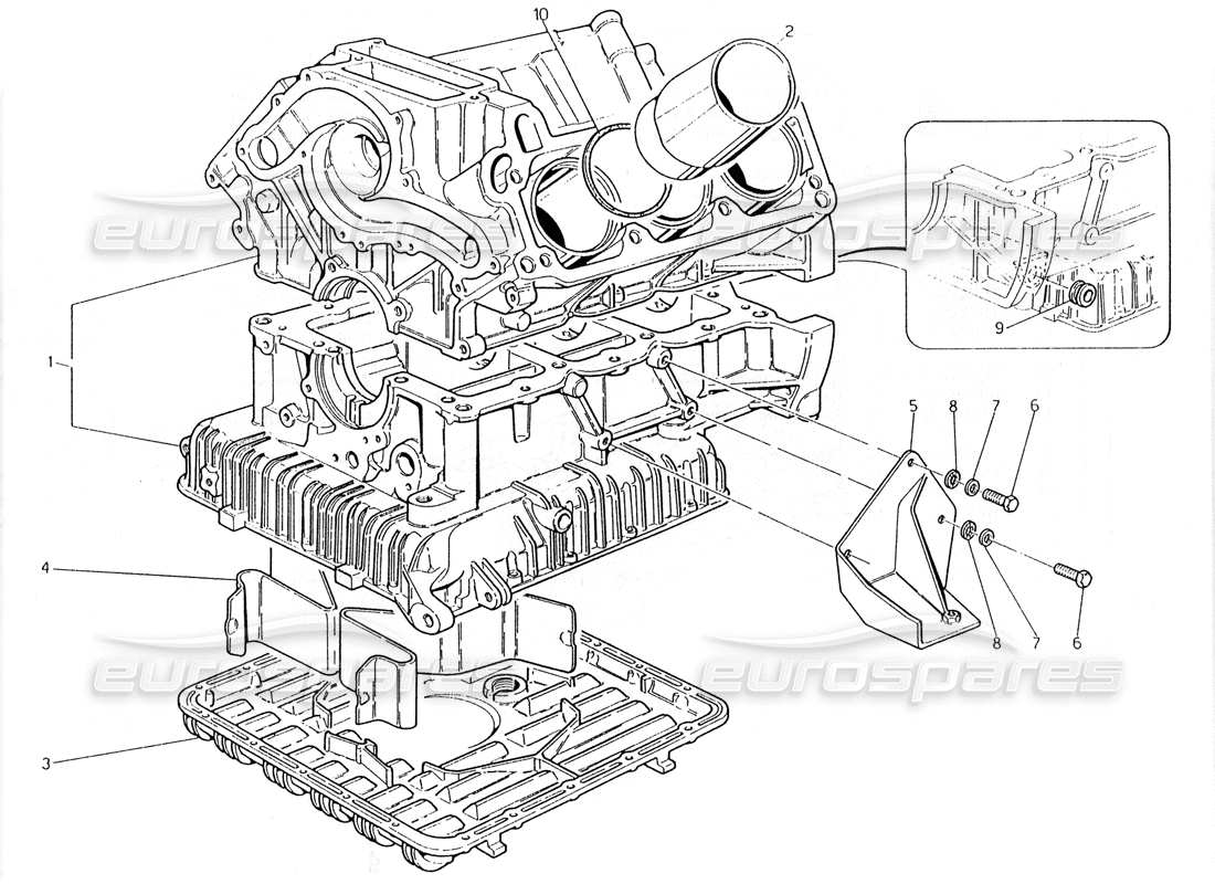 maserati 228 diagramma delle parti del blocco cilindri e della coppa dell'olio