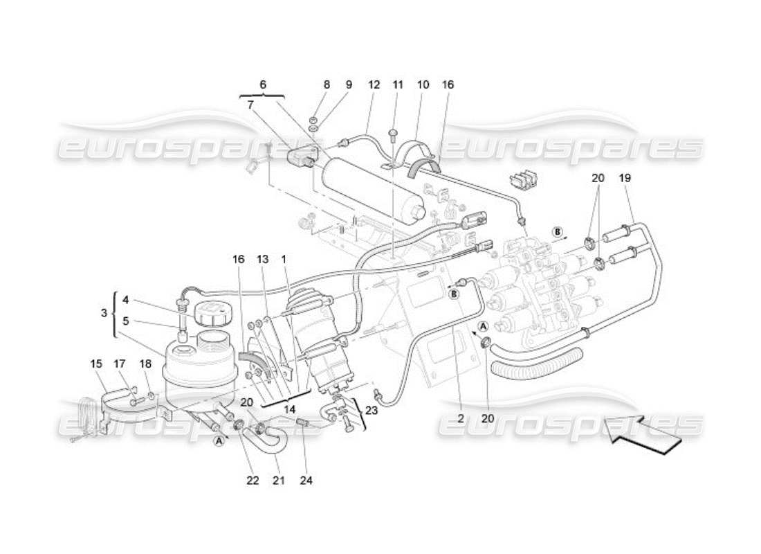 maserati qtp. (2005) 4.2 impianto idraulico di attivazione del cambio: serbatoio e pompa schema delle parti