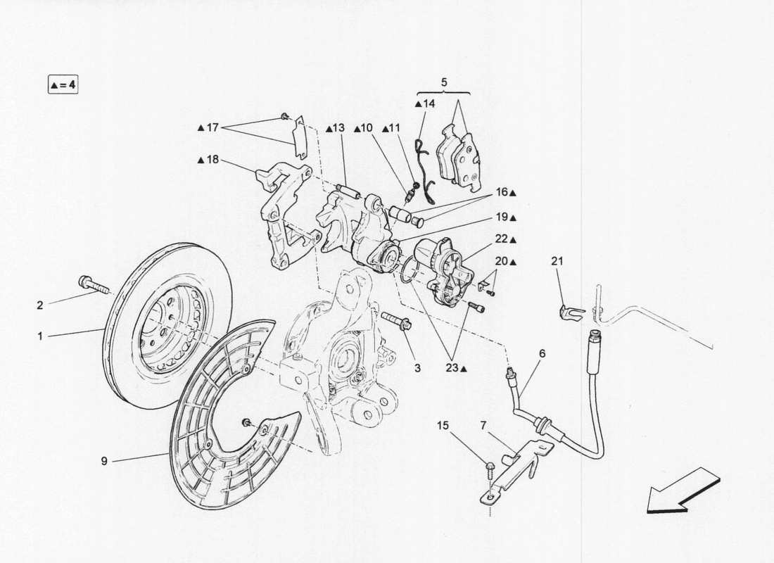 maserati qtp. v6 3.0 bt 410bhp 2wd 2017 schema parziale dei dispositivi di frenatura sulle ruote posteriori