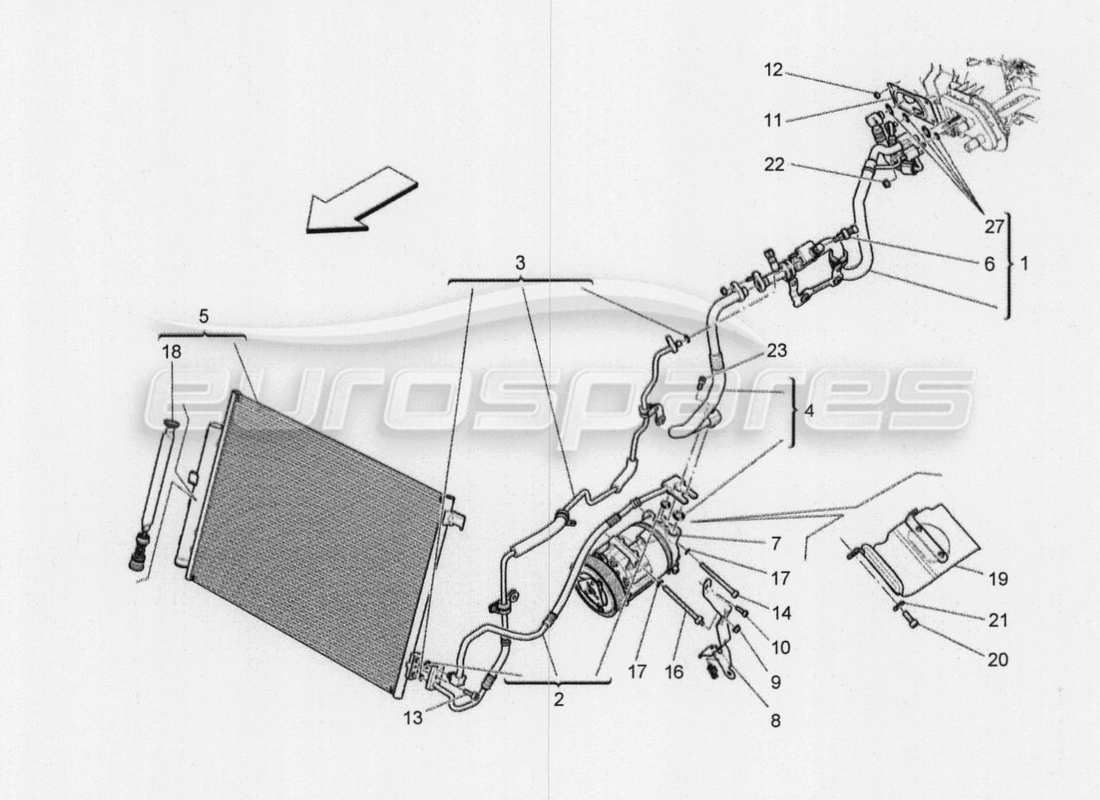 maserati qtp. v8 3.8 530bhp 2014 auto unità a c: diagramma delle parti dei dispositivi del vano motore