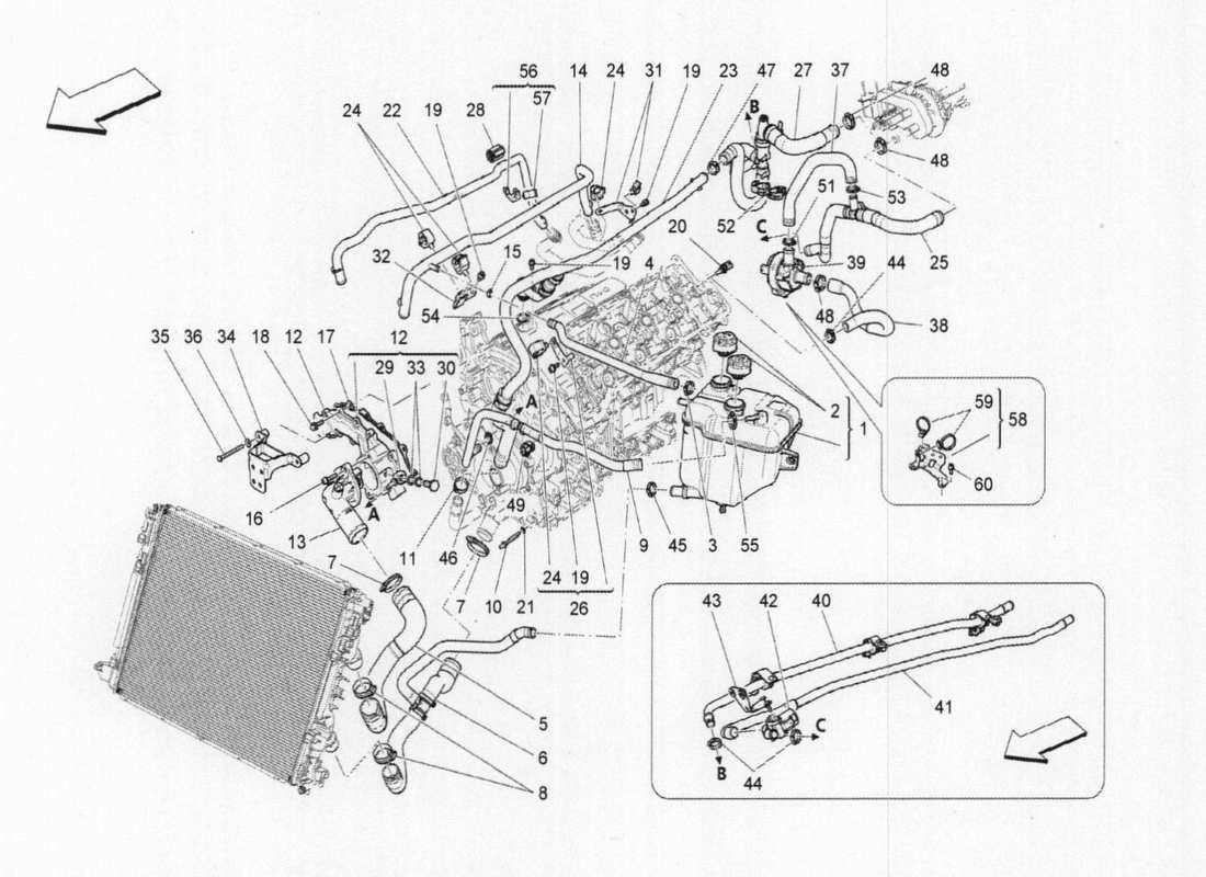 maserati qtp. v6 3.0 bt 410bhp 2015 schema delle parti del sistema di raffreddamento