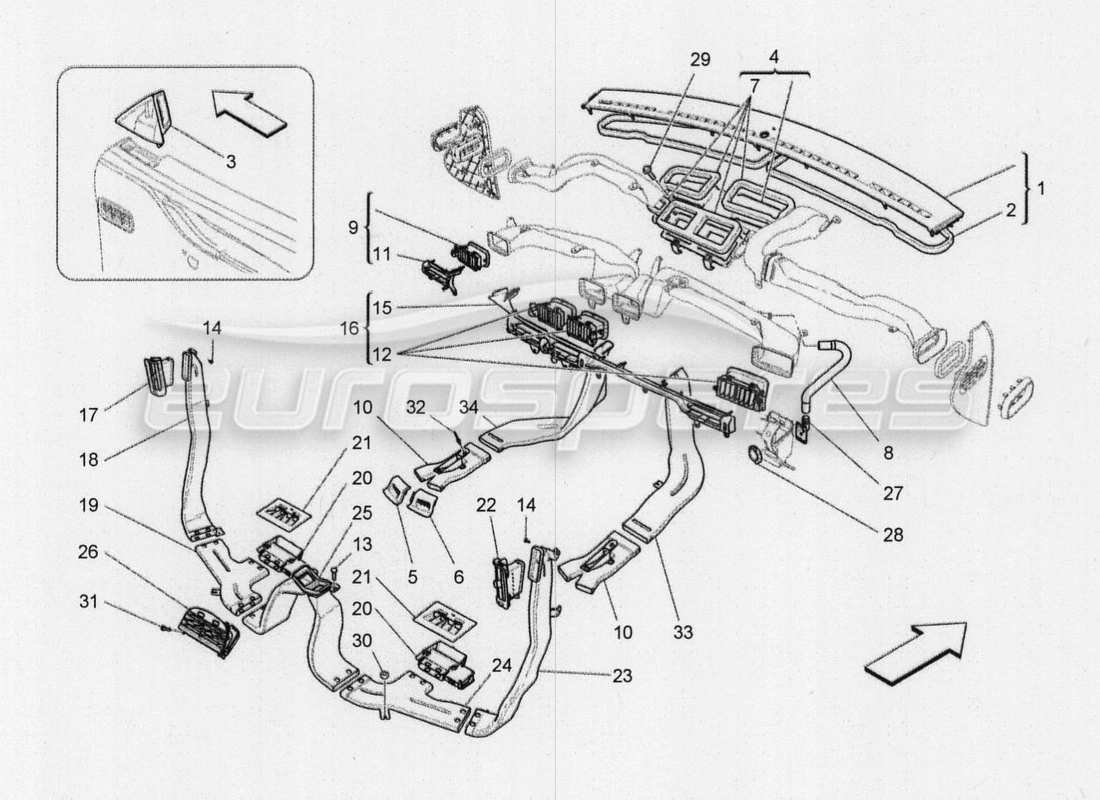 maserati qtp. v8 3.8 530bhp 2014 auto unità a c: diagramma della parte di diffusione