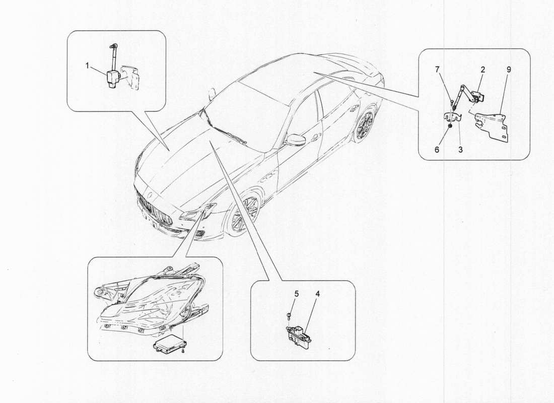 maserati qtp. v6 3.0 tds 275bhp 2017 diagramma delle parti del sistema di controllo dell'illuminazione