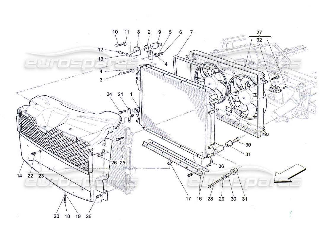 maserati qtp. (2010) 4.2 raffreddamento: radiatori e condotti dell'aria diagramma delle parti