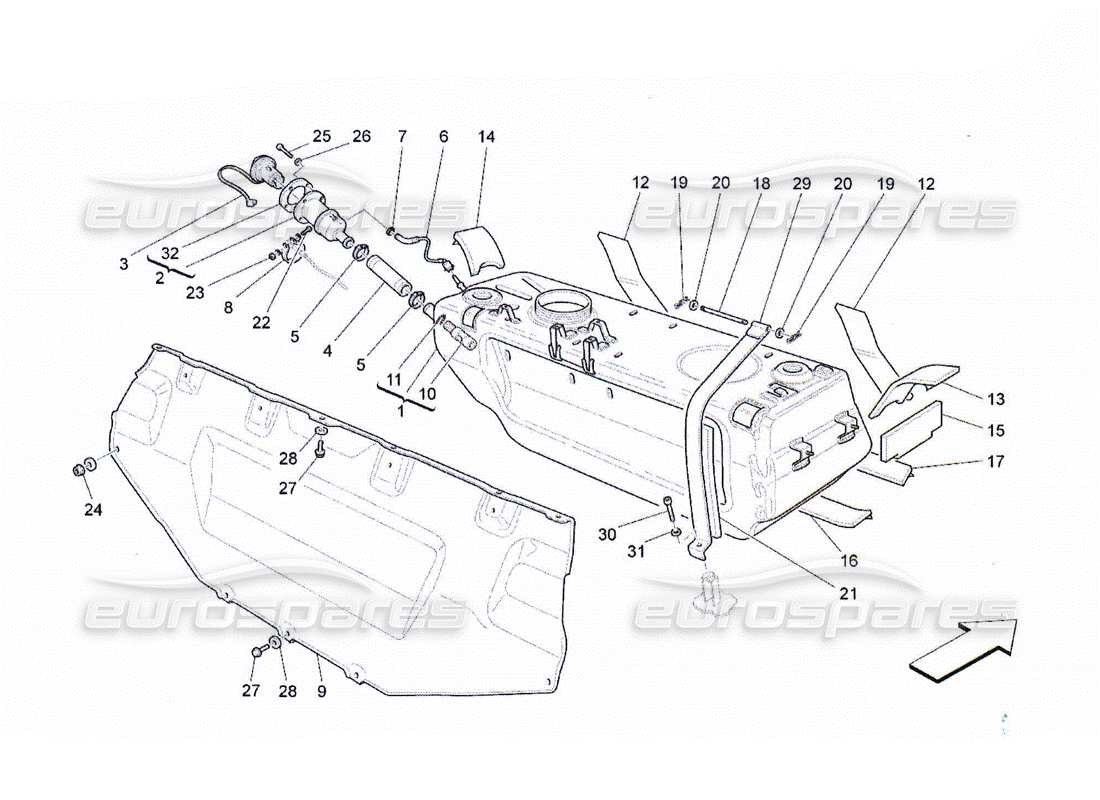 maserati qtp. (2010) 4.2 serbatoio di carburante diagramma delle parti