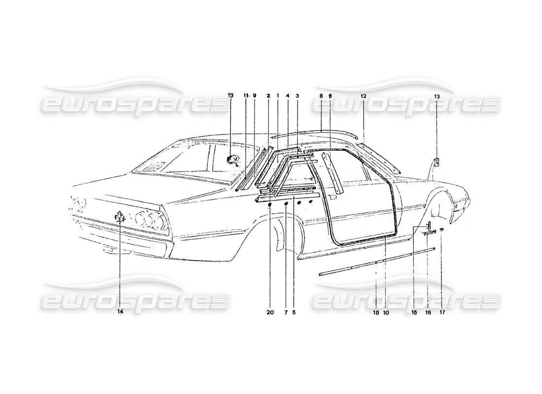 ferrari 365 gt4 2+2 coachwork schema delle parti delle finiture e delle finiture esterne