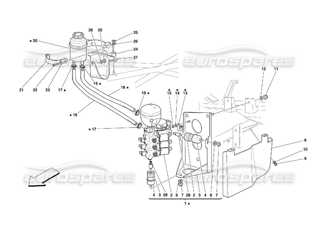 ferrari 355 (5.2 motronic) unità di potenza e serbatoio diagramma delle parti