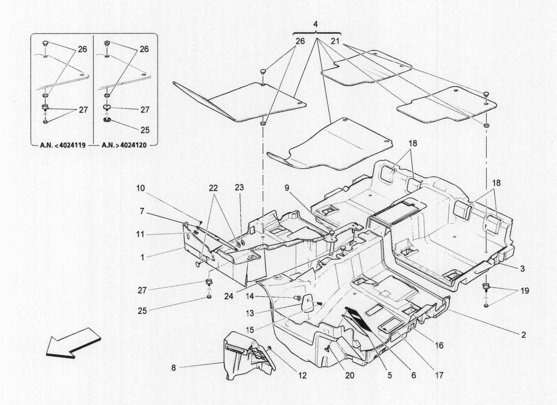 maserati qtp. v6 3.0 bt 410bhp 2wd 2017 tappetini abitacolo diagramma delle parti