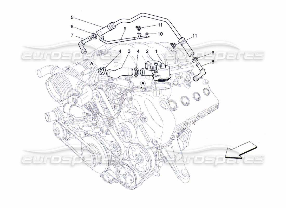 maserati qtp. (2010) 4.7 sistema di ricircolo dei vapori d'olio diagramma delle parti