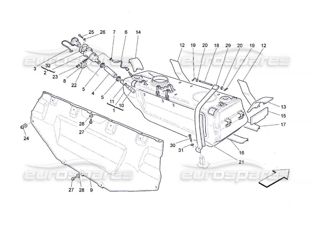 maserati qtp. (2010) 4.7 serbatoio di carburante diagramma delle parti