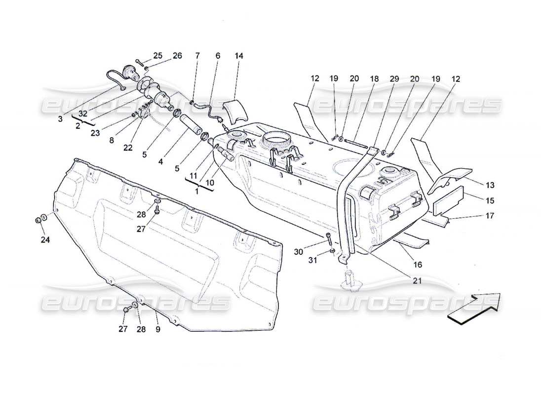 maserati qtp. (2010) 4.7 diagramma delle parti del serbatoio del carburante