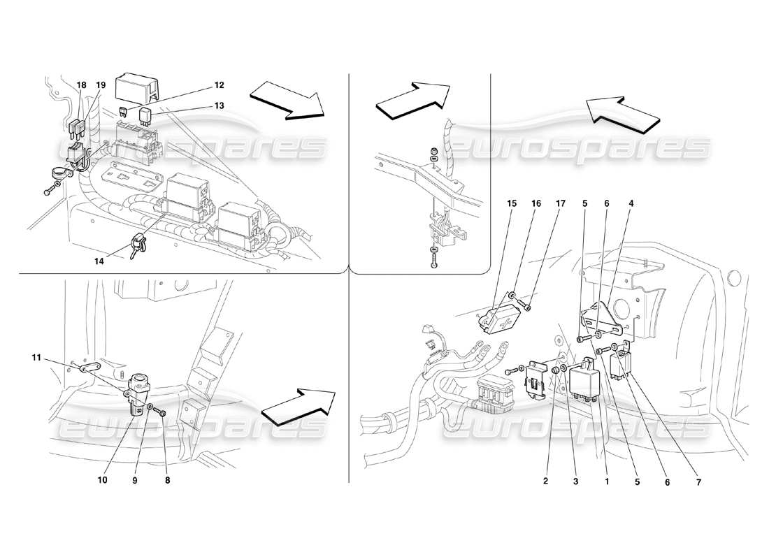 ferrari 360 challenge (2000) diagramma delle parti delle stazioni di controllo dell'abitacolo dei passeggeri anteriori