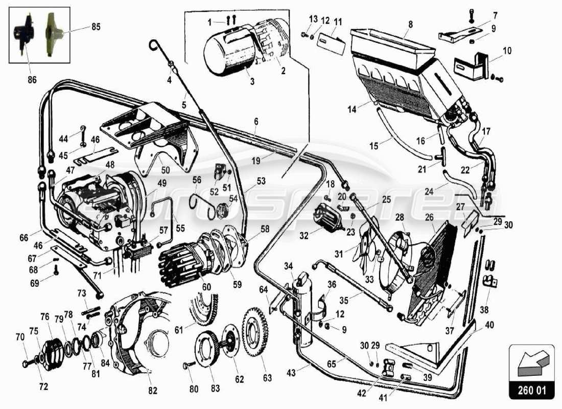 lamborghini miura p400s sistema di aria condizionata diagramma delle parti