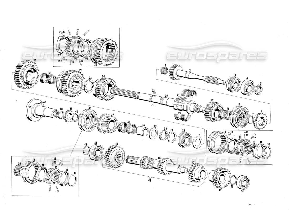 maserati qtp.v8 4.7 (s1 & s2) 1967 diagramma delle parti degli ingranaggi della trasmissione