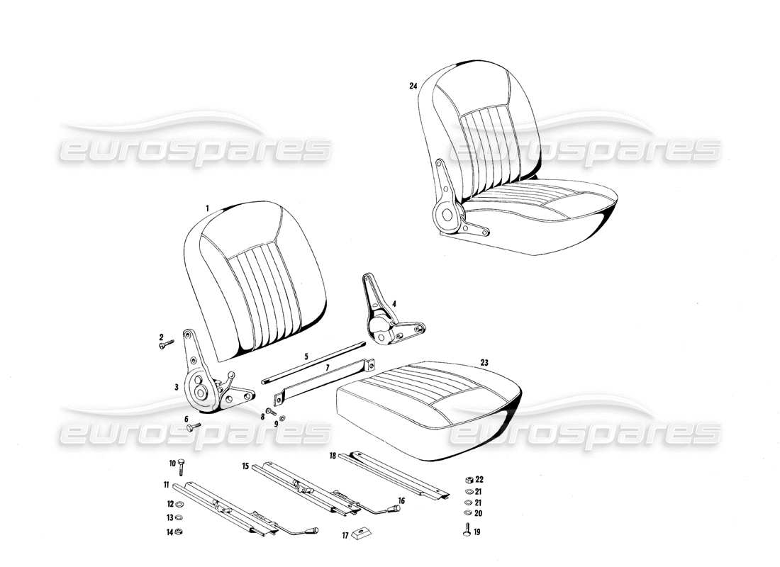 maserati qtp.v8 4.7 (s1 & s2) 1967 diagramma delle parti dei sedili anteriori