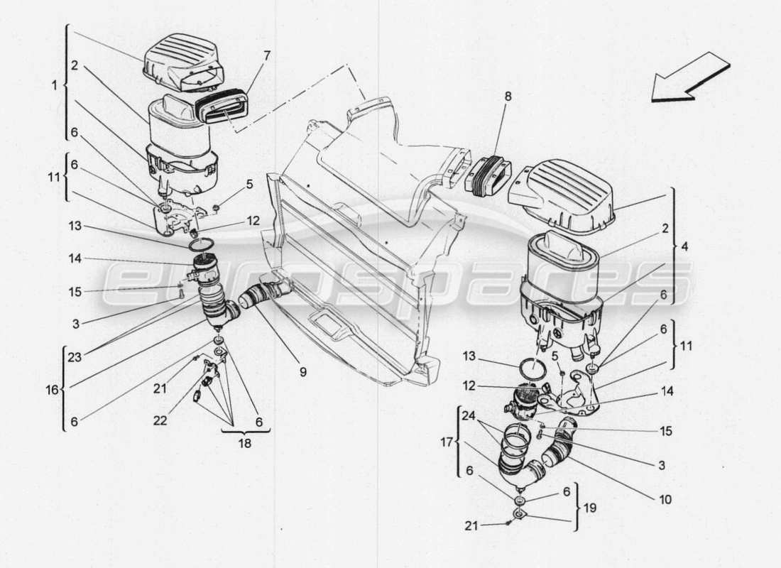 maserati qtp. v8 3.8 530bhp 2014 auto filtro dell'aria, presa d'aria e condotti diagramma delle parti