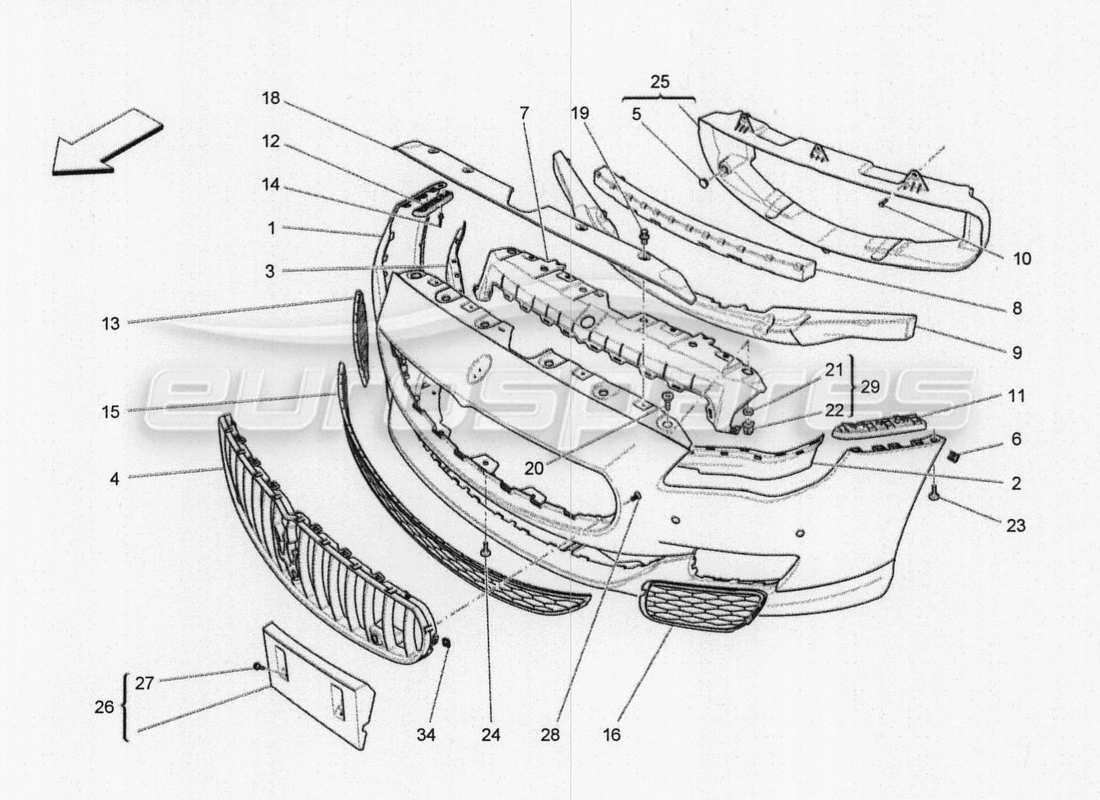 maserati qtp. v8 3.8 530bhp 2014 auto schema delle parti paraurti anteriore