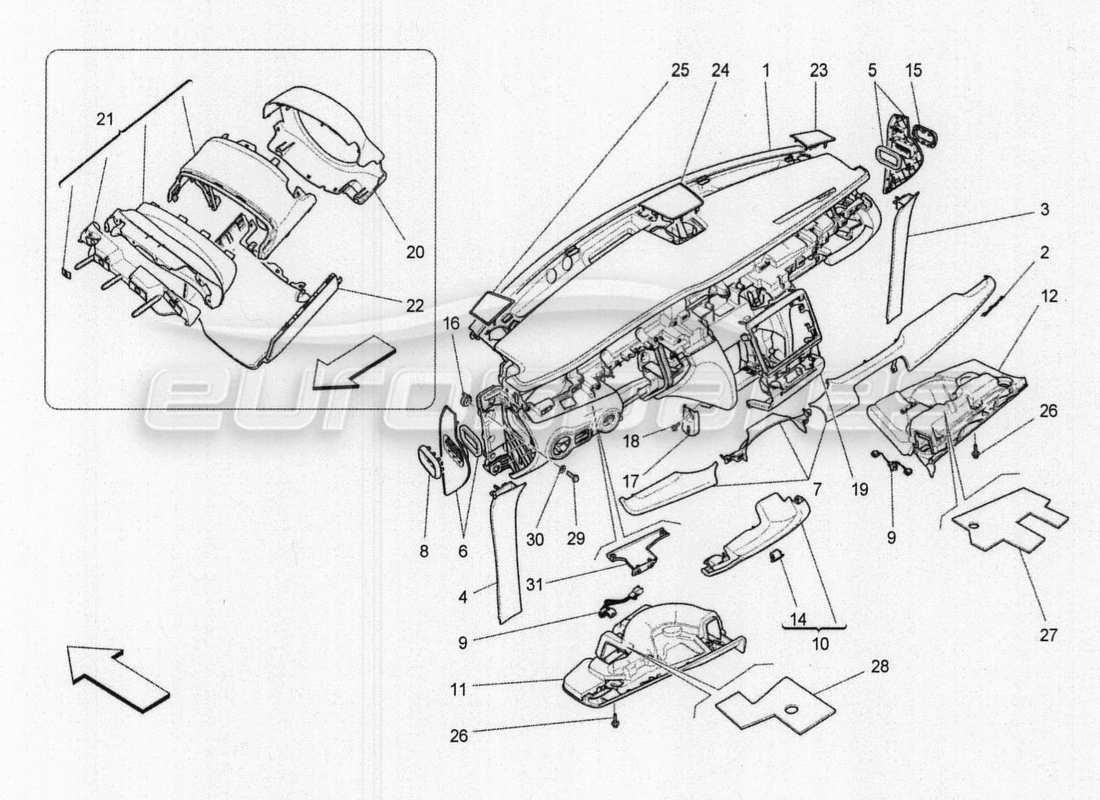 maserati qtp. v8 3.8 530bhp 2014 auto diagramma delle parti dell'unità del cruscotto