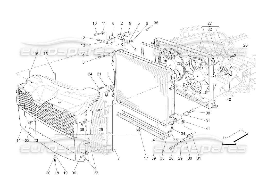 maserati qtp. (2011) 4.2 auto raffreddamento: diagramma delle parti dei radiatori dell'aria e dei condotti