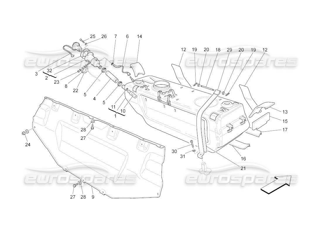 maserati qtp. (2011) 4.2 auto serbatoio di carburante diagramma delle parti