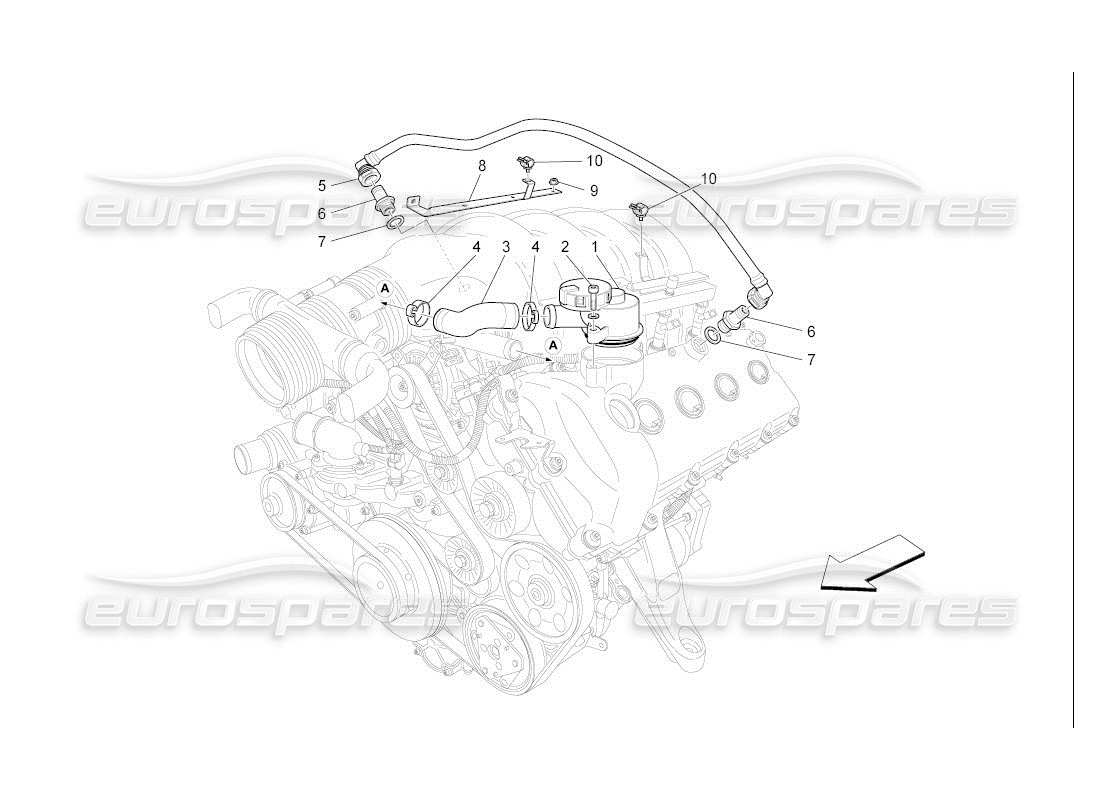 maserati qtp. (2007) 4.2 auto diagramma delle parti del sistema di ricircolo dei vapori d'olio