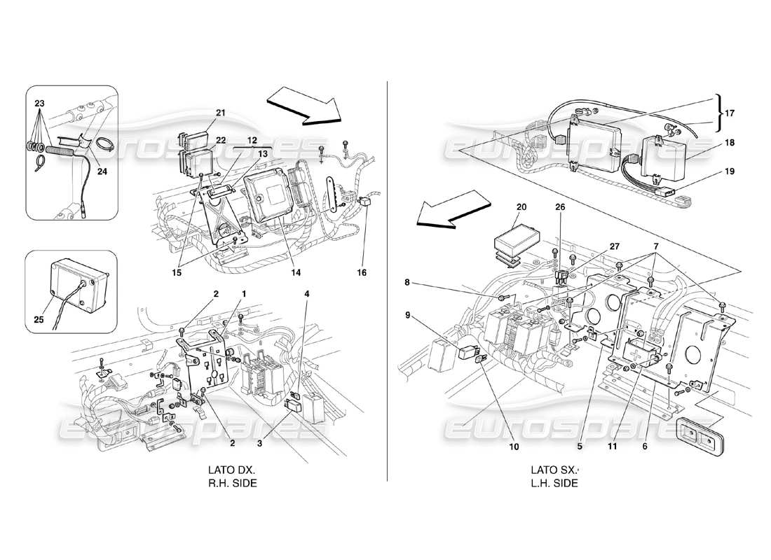 ferrari 360 challenge (2000) diagramma delle parti delle stazioni di controllo dell'abitacolo dei passeggeri posteriori