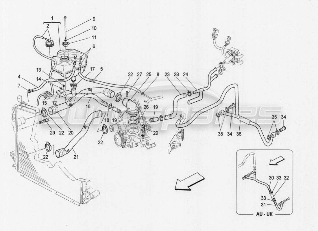 maserati granturismo special edition sistema di raffreddamento: diagramma delle parti di nourice e linee