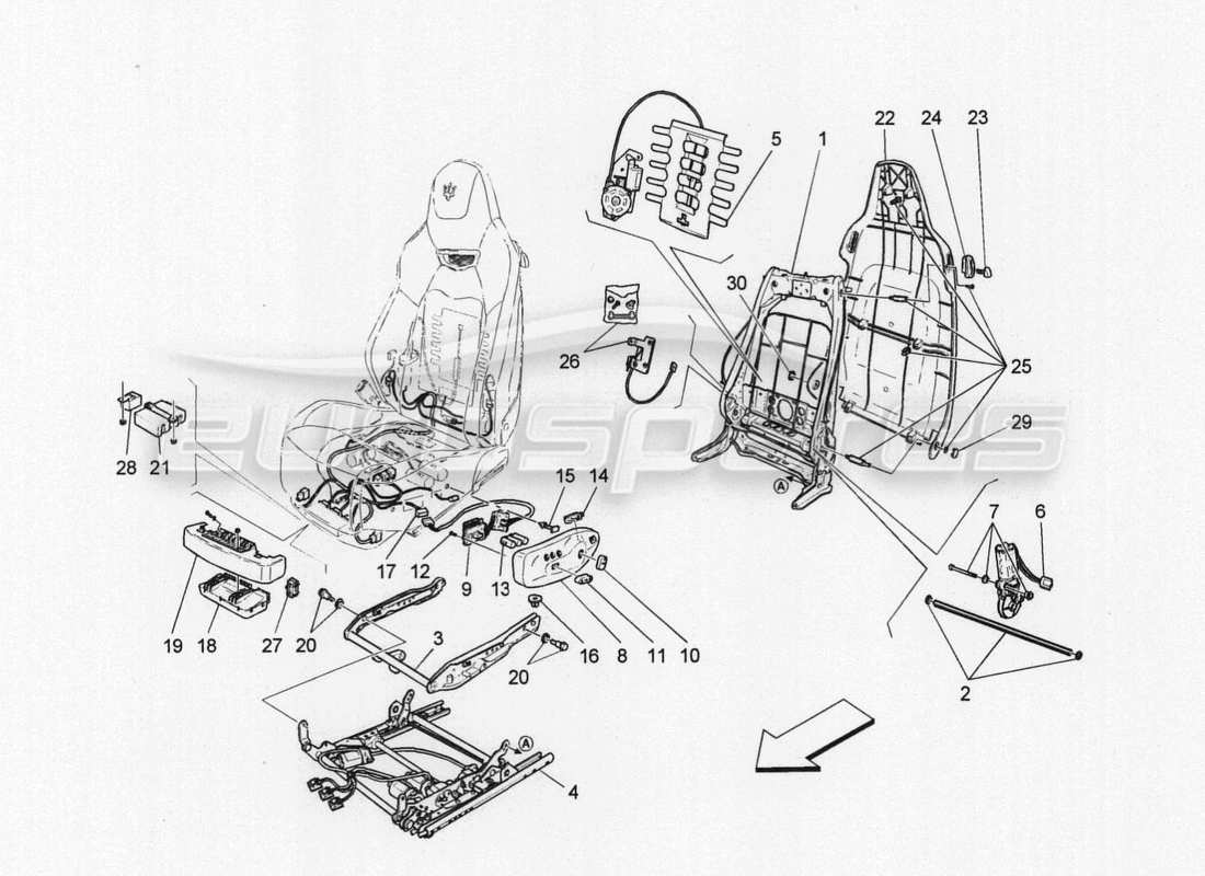 maserati granturismo special edition sedili anteriori: diagramma delle parti meccaniche ed elettroniche