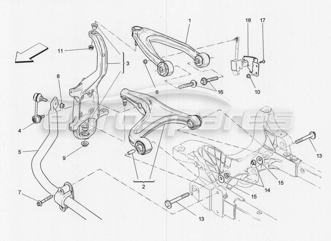 maserati qtp. v8 3.8 530bhp 2014 auto diagramma delle parti della sospensione anteriore