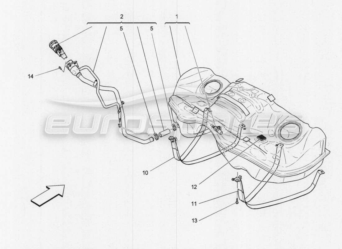 maserati qtp. v8 3.8 530bhp 2014 auto diagramma delle parti del serbatoio del carburante