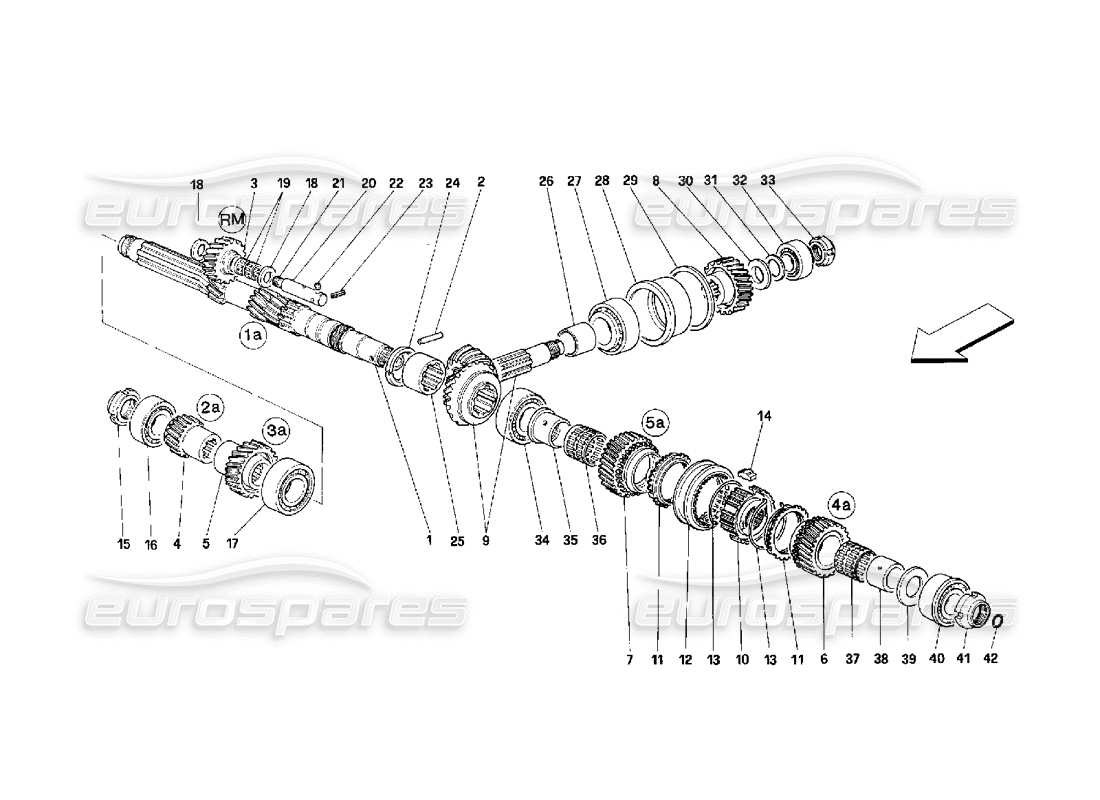 ferrari 348 (2.7 motronic) diagramma delle parti degli ingranaggi dell'albero principale