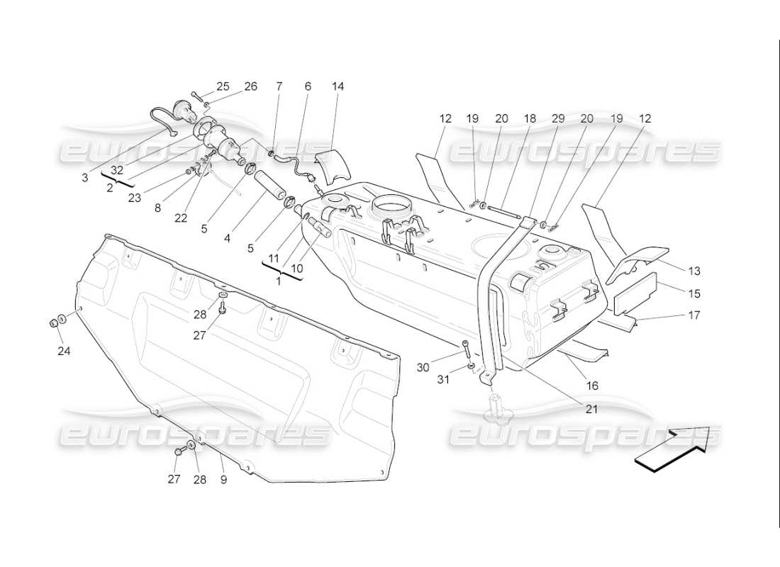 maserati qtp. (2010) 4.7 auto diagramma delle parti del serbatoio del carburante