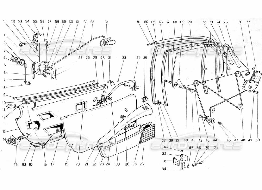ferrari 308 gtb (1976) schema delle parti delle porte (valido per versioni rhd - aus).