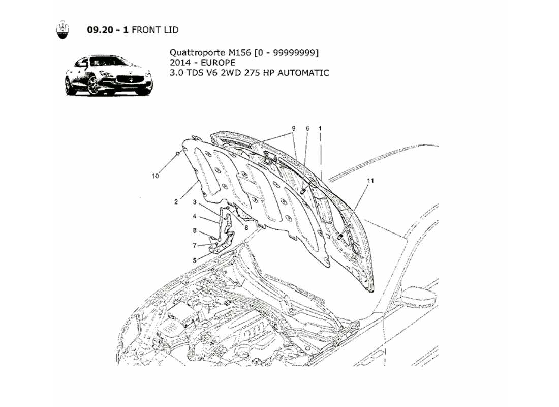 maserati qtp. v6 3.0 tds 275bhp 2014 diagramma delle parti del coperchio anteriore