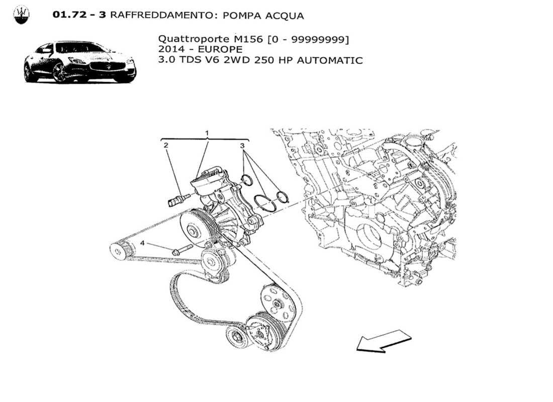 maserati qtp. v6 3.0 tds 250bhp 2014 sistema di raffreddamento: diagramma delle parti della pompa dell'acqua