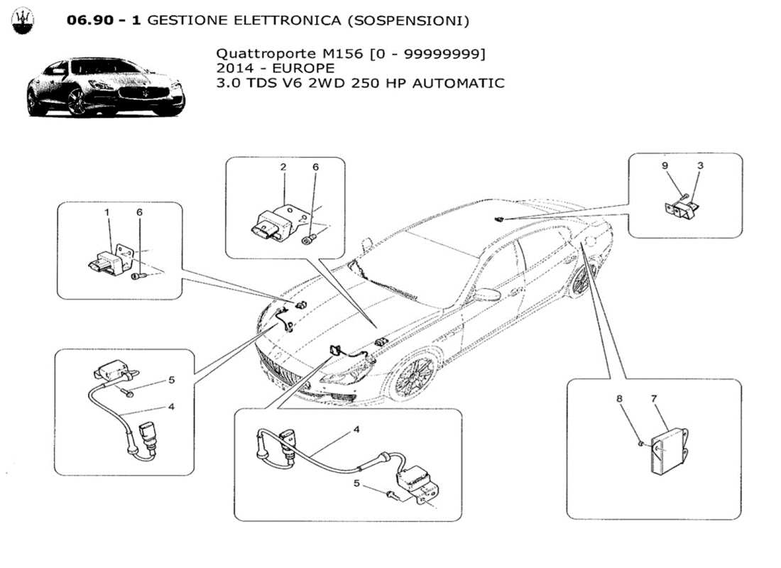 maserati qtp. v6 3.0 tds 250bhp 2014 diagramma delle parti del controllo elettronico (sospensione).