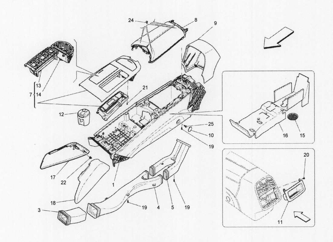 maserati qtp. v6 3.0 bt 410bhp 2wd 2017 schema delle parti della console accessoria e della console centrale