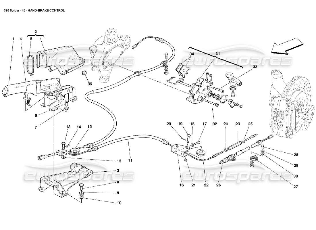 ferrari 360 spider diagramma delle parti del controllo del freno a mano