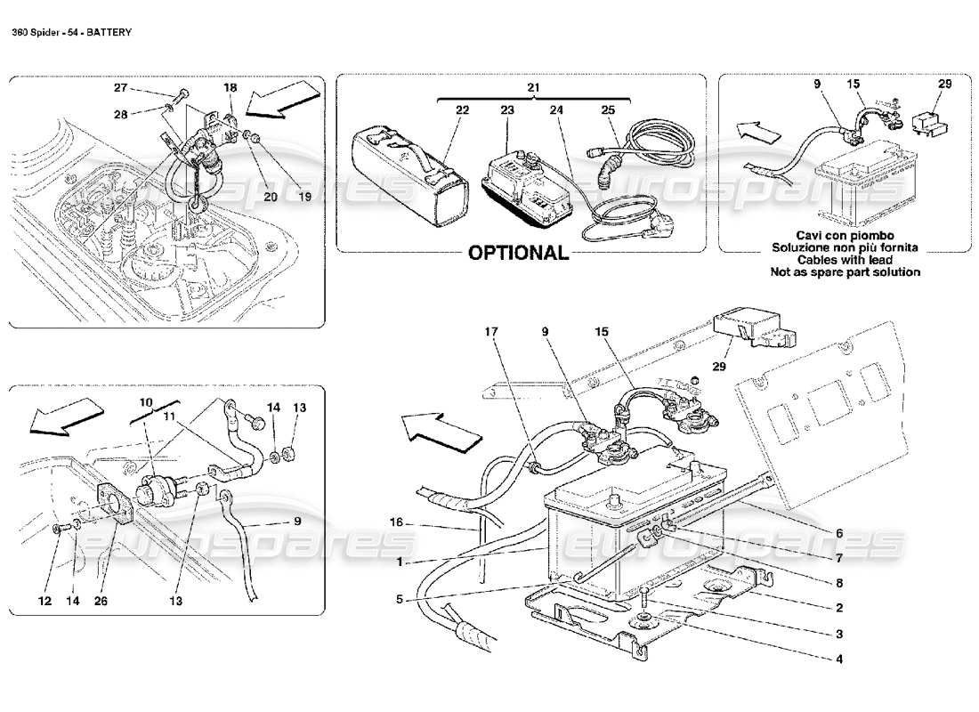 ferrari 360 spider diagramma delle parti della batteria