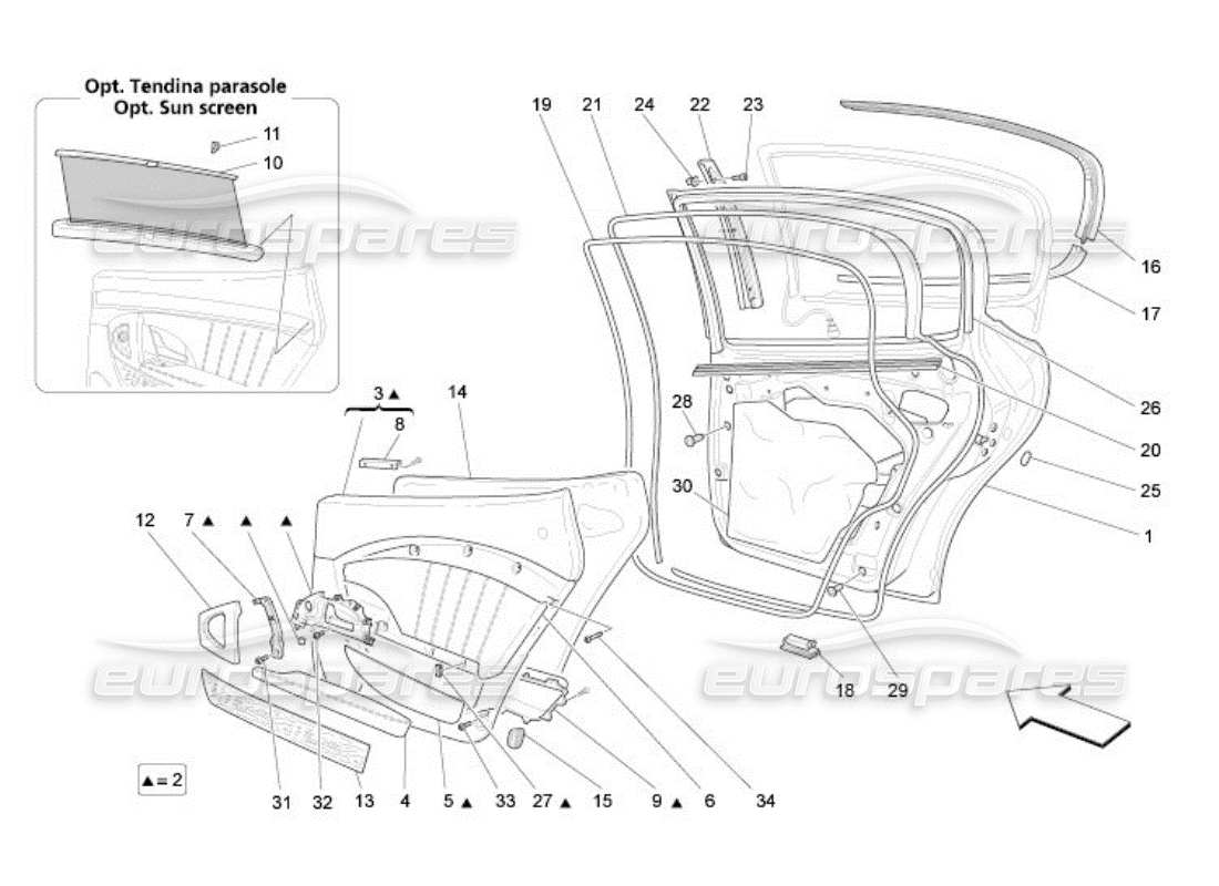 maserati qtp. (2005) 4.2 porte posteriori: pannelli di rivestimento schema delle parti