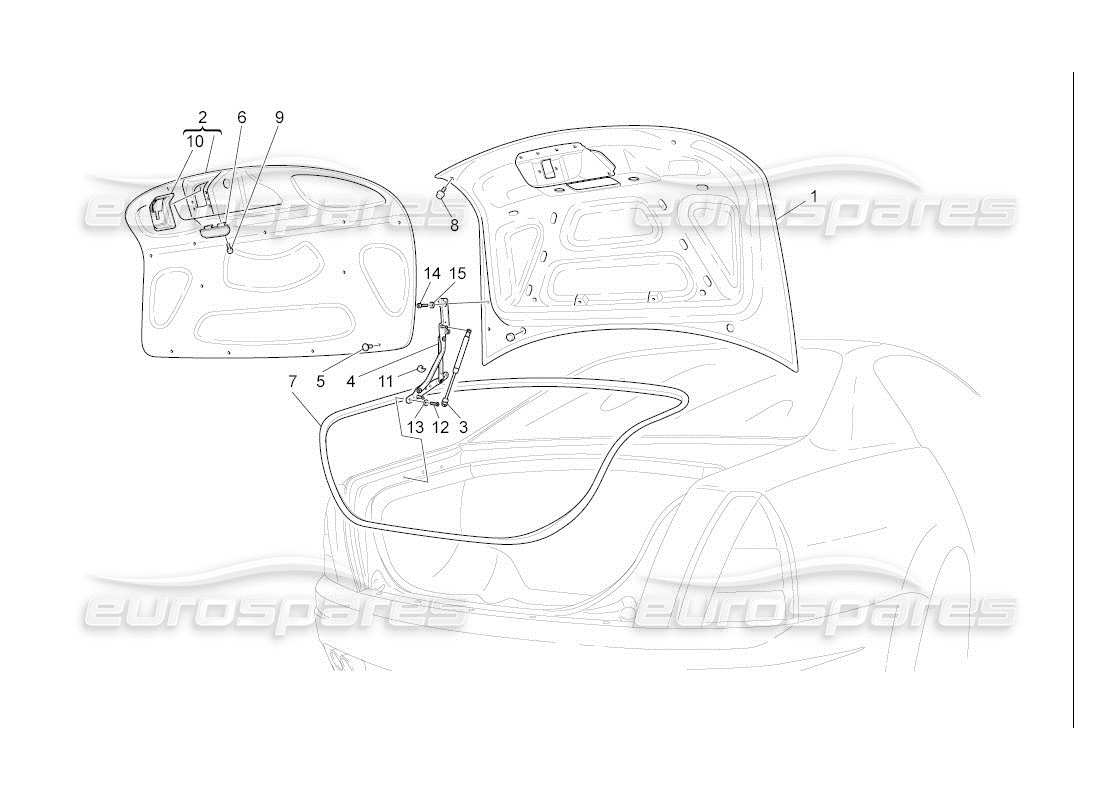 maserati qtp. (2007) 4.2 auto schema delle parti del coperchio posteriore