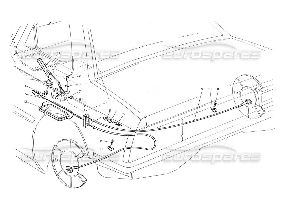 maserati 228 diagramma delle parti del controllo del freno a mano