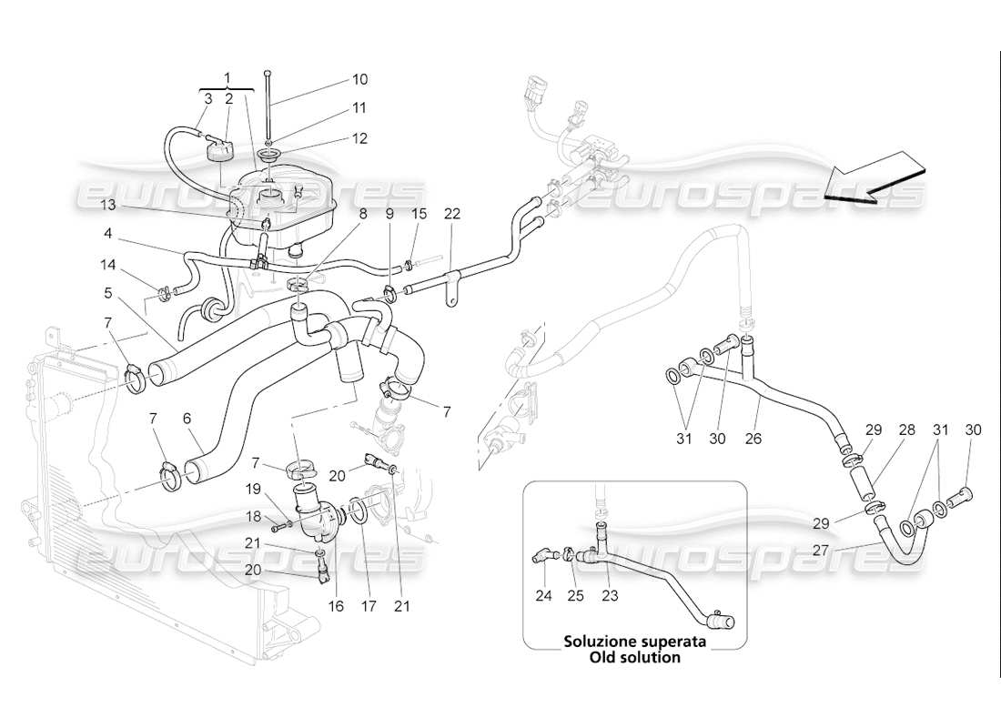 maserati qtp. (2006) 4.2 f1 sistema di raffreddamento: diagramma delle parti di nourice e linee