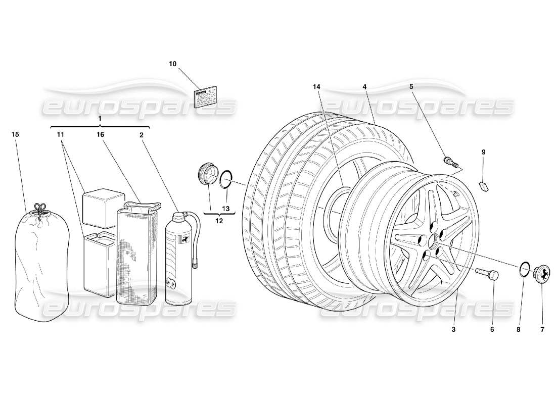 ferrari 355 (5.2 motronic) ruote diagramma delle parti