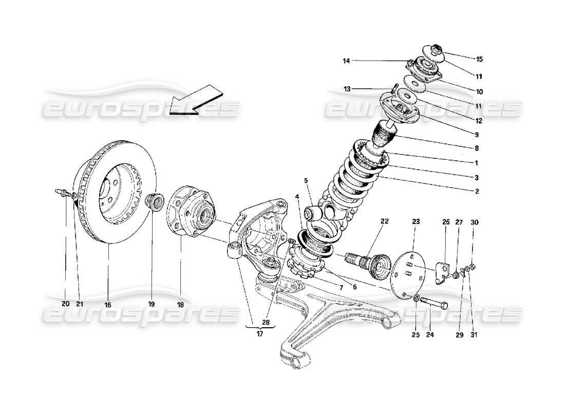 ferrari 348 (2.7 motronic) sospensione anteriore: ammortizzatore e disco freno diagramma delle parti