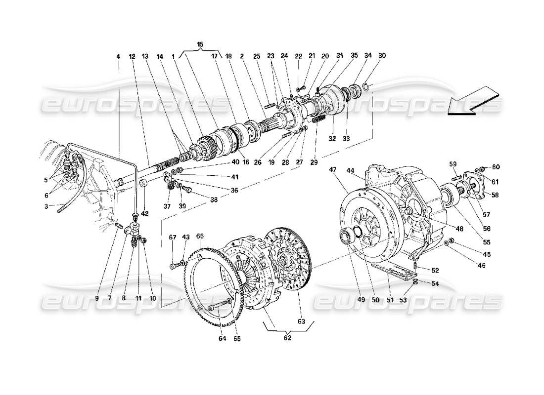 ferrari 348 (2.7 motronic) frizione e comandi schema delle parti