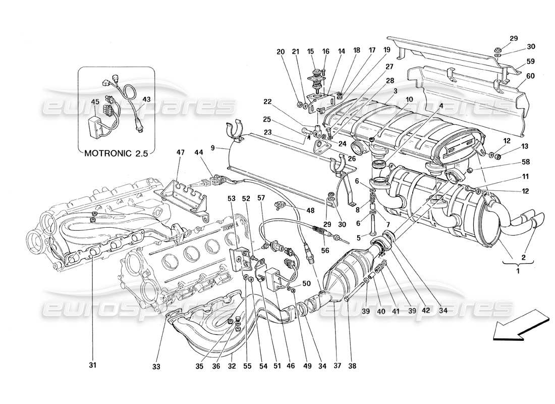 ferrari 348 (1993) tb / ts impianto di scarico diagramma delle parti